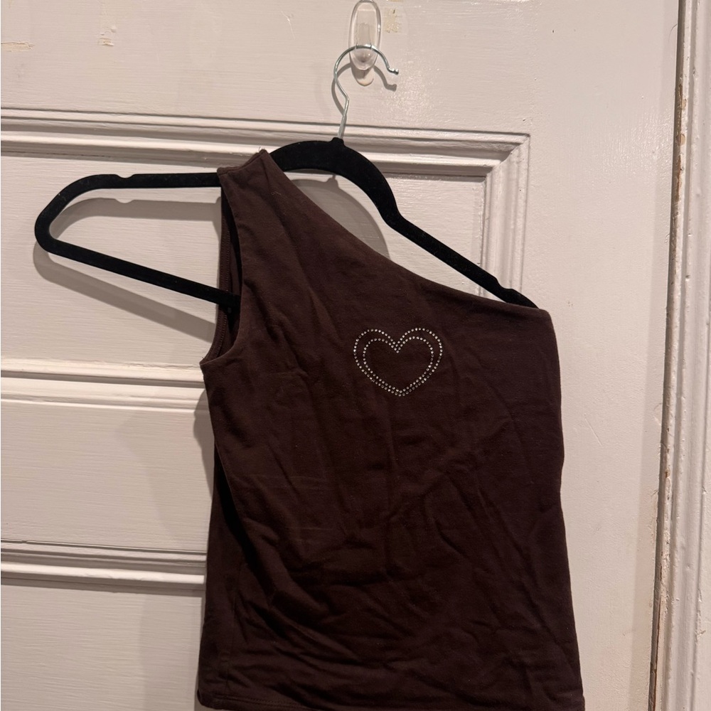 Hollister Dark Brown One-Shoulder Tank with Heart Accent